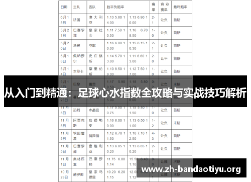 从入门到精通：足球心水指数全攻略与实战技巧解析